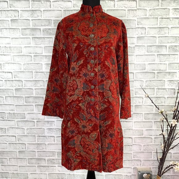Chico's Jackets & Blazers - Chicos Floral Jacquard Button Mandarin Collar Coat